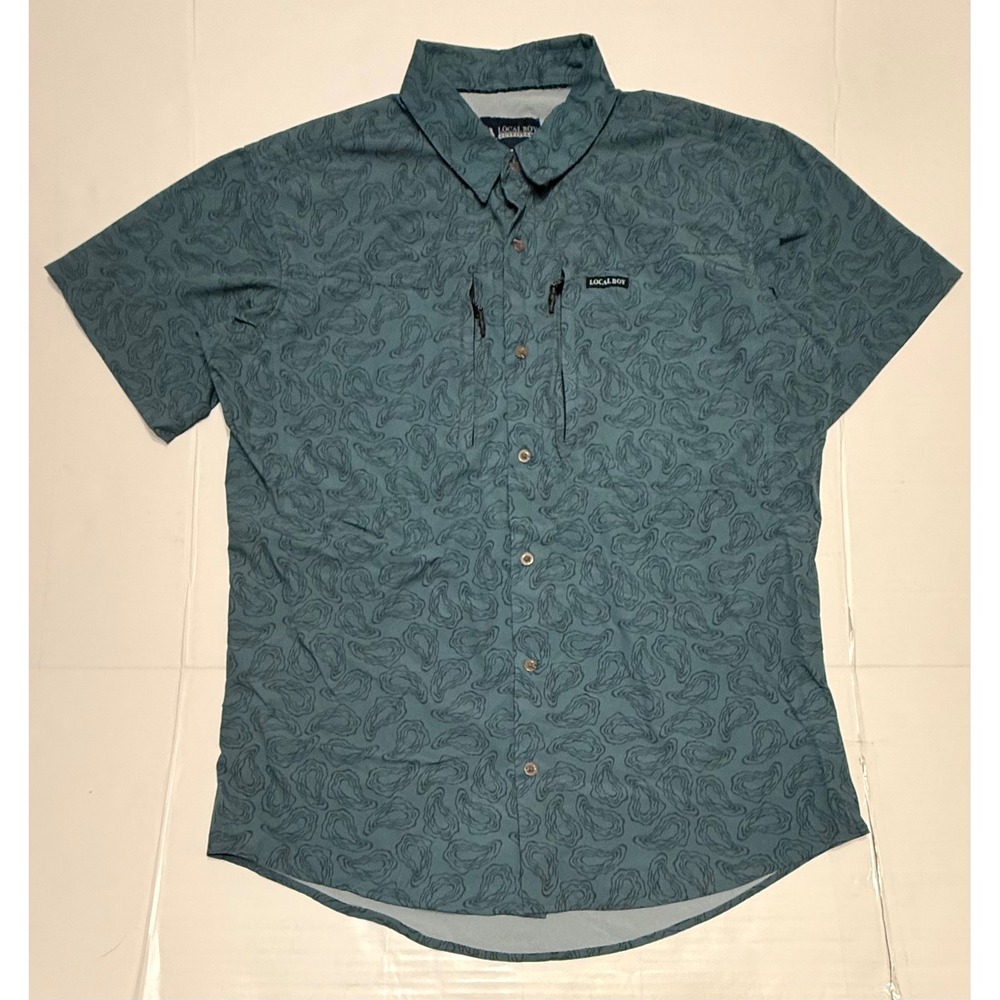 Local Boy Outfitters Mens Small Teal Oyster Shell Performance Fishing Shirt SS